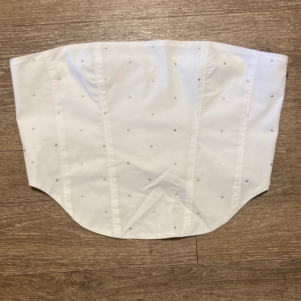 Good American White Strapless Top with Rhinestones